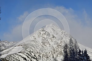 Peak of snowy mountains in winter High Tatras Slovakia