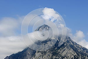 The peak of Traunstein mountain in a beautiful summer day. Salzkammergut, Austria.