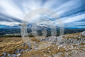 peak view to the spectacular Dachstein glacier in the Alps, Austria,