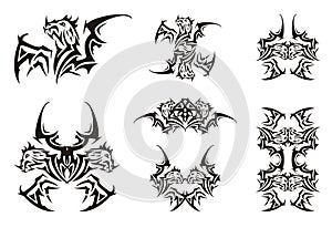 Peaked winged dragon symbols in tribal style