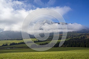 Peaks of Belianske Tatras under the clouds. Strednica, Zdiar, Slovakia