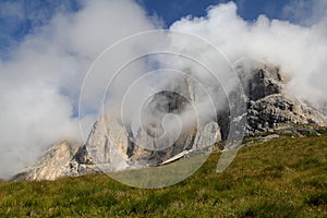 Peaks in the clouds; Sassolungo group