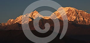 Peaks of the Manaslu range at sunset