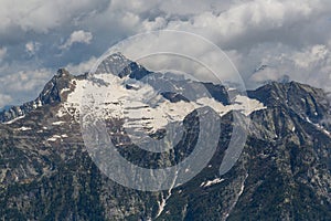 Peaks of Monte Zucchero and Triangolino in Ticino mountains, dark clouds photo
