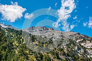 Peaks of mountain Olympus view from refuge A in summer