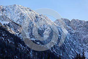 Peaks of rocks in the snow