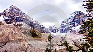 Peaks in the Rocky Mountains at the Plain of Six Glaciers at Lake Louise, Banff National Park