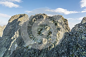 Peaks Rumanowy Szczyt (Rumanov stit) and Ganek (Ganok) of granite rock