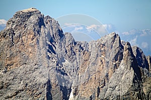 Peaks in the Sella group in the Dolomiltes, a mountain range in northeastern Italy