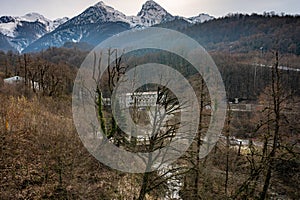 peaks of snow-capped mountains in winter