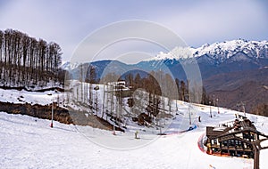 peaks of snow-capped mountains in winter