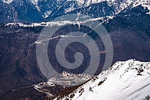 peaks of snow-capped mountains in winter