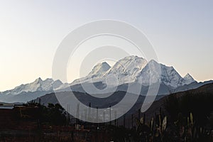 The peaks of the snowy Huascaran (6768 m.a.s.l.) belonging to the Cordilliera Blanca. Taken from Anta, Carhuaz
