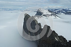 The peaks of Trollveggen in fog