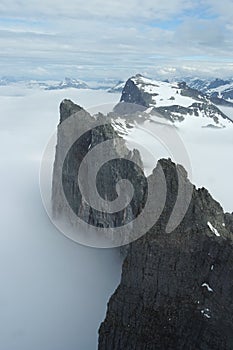 The peaks of Trollveggen in fog