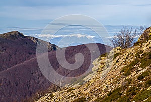 Peaks view from Montseny massif and Pyrenees