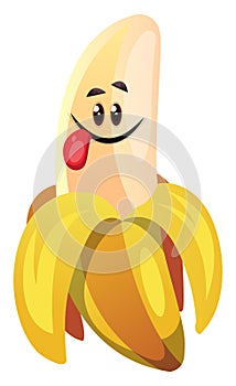 Pealed banana with tongue out illustration vector