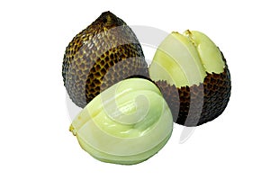 Pealed snakefruit and unpeeled snake fruit isolated on white background, clipping path included