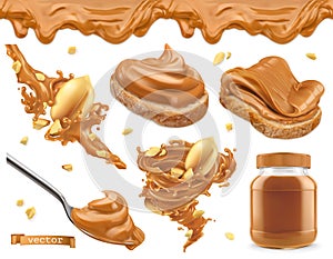 Peanut butter. 3d vector realistic icon set