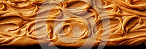 Peanut butter background, long banner, top view, copy space,