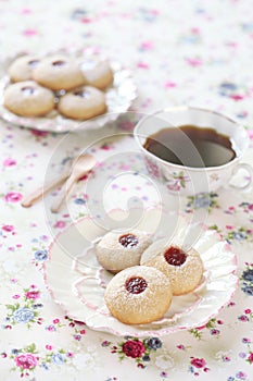 Peanut Butter Cookies with Jam, on light background