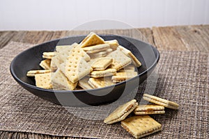 peanut butter crackers,barnwood table