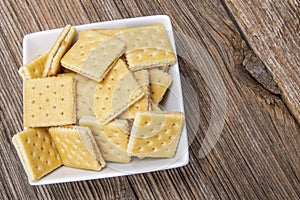 peanut butter crackers,barnwood table