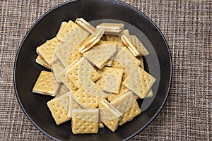 peanut butter crackers,barnwood table