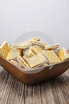peanut butter crackers,barnwood table
