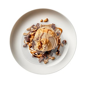 Peanut Butter Cup Ice Cream On White Plate, On White Background