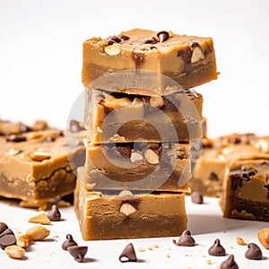 Peanut butter fudge stacked on top of each other