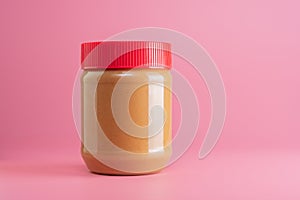 Peanut butter jar mockup isolated on pink background