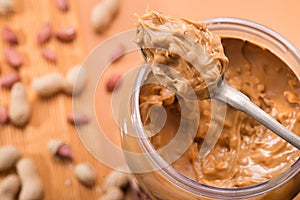 Peanut butter with jar and spoon