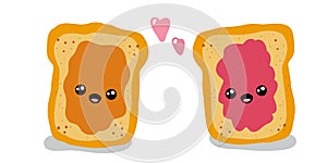 Jelly and peanut butter toast vector illustration in cute doodle style with antropomorphic faces photo