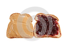 Peanut Butter and Jelly Sandwich. Isolated on White