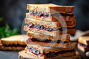 Peanut Butter and Jelly Sandwich Stack.
