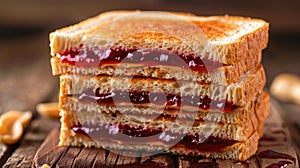 Peanut butter and jelly sandwich on toasted bread