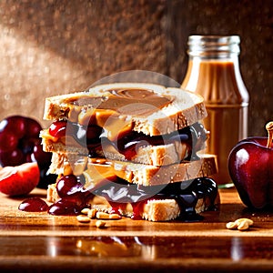 Peanut Butter and Jelly Sandwich, traditional classic snack meal sandwich with bread and peanut spread