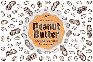 Peanut butter label, peanut seeds and shells icons