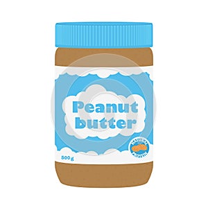 Peanut butter with peanuts. Healthy nutrition for breakfast. Flat style.