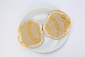 Peanut butter sandwich breakfast or snack on white background