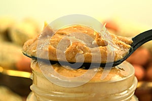 Peanut butter in spoon closeup