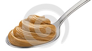 Peanut butter in spoon isolated on white background
