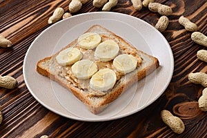 Peanut butter toast with banana slices