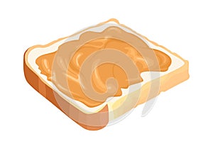 Peanut butter on toast bread isolated on white. Vector illustration of sandwich