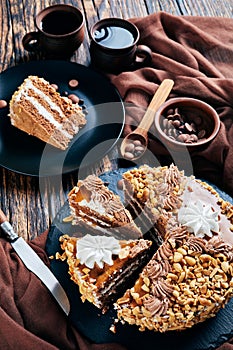 Peanut cake served with coffee, top view