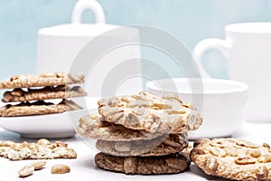 Peanut cookies in a light blue and white kitchen