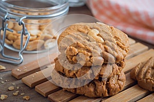 Peanut cookies on wooden plate