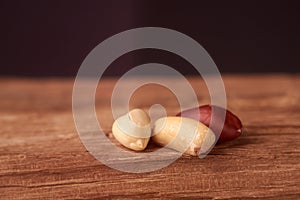 peanut hill Deep fried peanuts over rustic wicker background. emptiness place. Space for text. copyspace