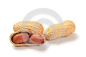 Peanut isolated on white background, macro shot. Food background of peanuts